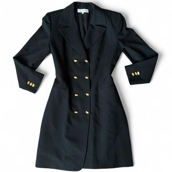 American Vintage Dresses & Skirts - Black Vintage 80’s/90s Double-Breasted Wool Blazer Dress W/ Gold Button Accents